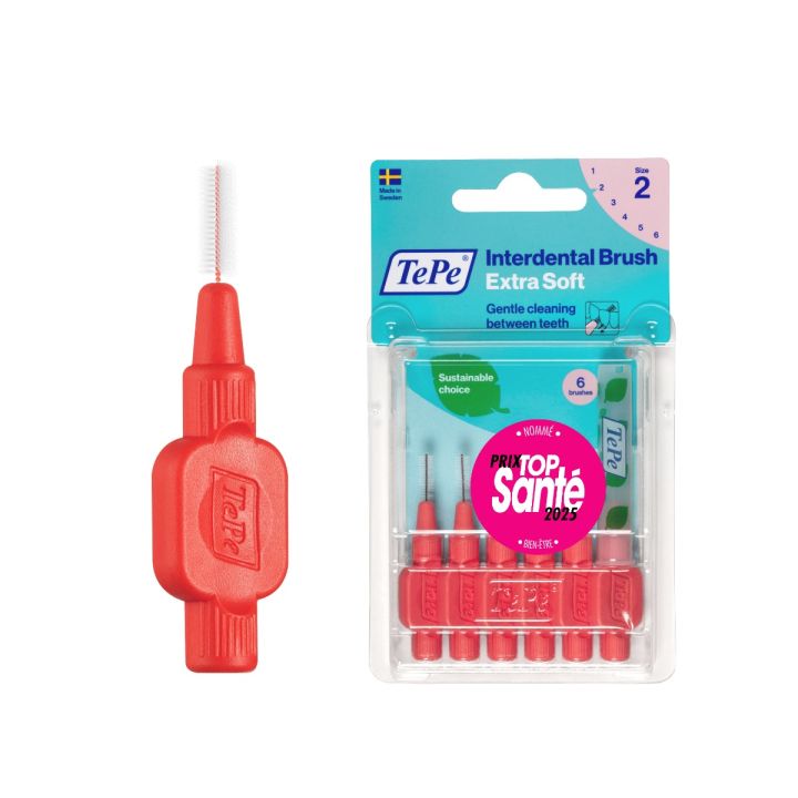 Brossettes interdentaires extra souples rouge pastel taille 2 (0.5mm) TePe - 6 unit&eacute;s