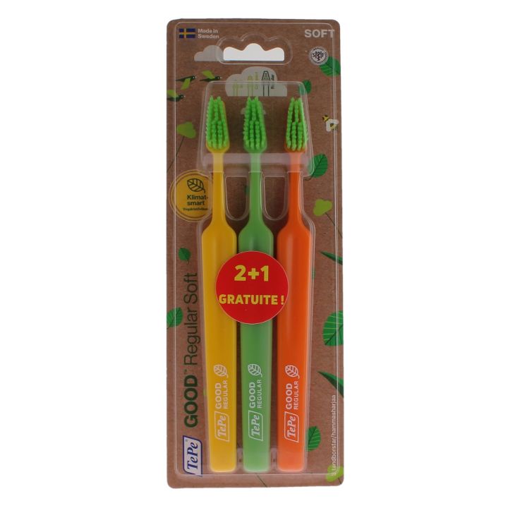 Brosse &agrave; dents Good regular soft TePe - pack de 2 brosse &agrave; dents + 1 gratuite