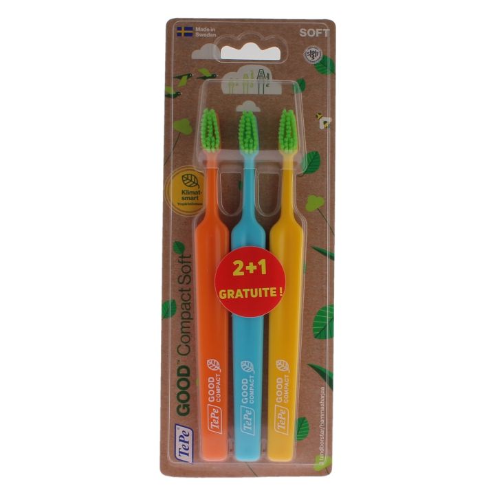Brosse &agrave; dents Good compact soft TePe - pack de 2 brosses &agrave; dents + 1 gratuite
