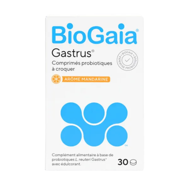 Gastrus probiotiques ar&ocirc;me mandarine BioGaia - boite de 30 comprim&eacute;s &agrave; croquer