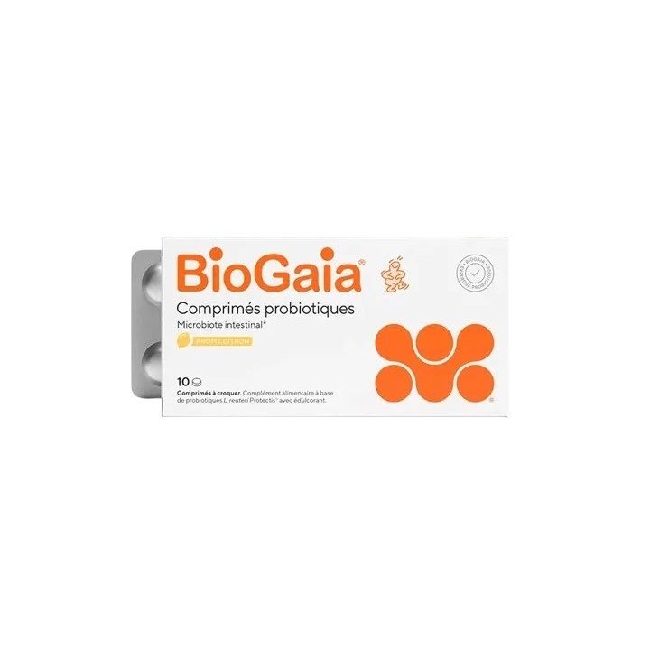 Probiotiques microbiote intestinal ar&ocirc;me citron BioGaia - boite de 10 comprim&eacute;s &agrave; croquer