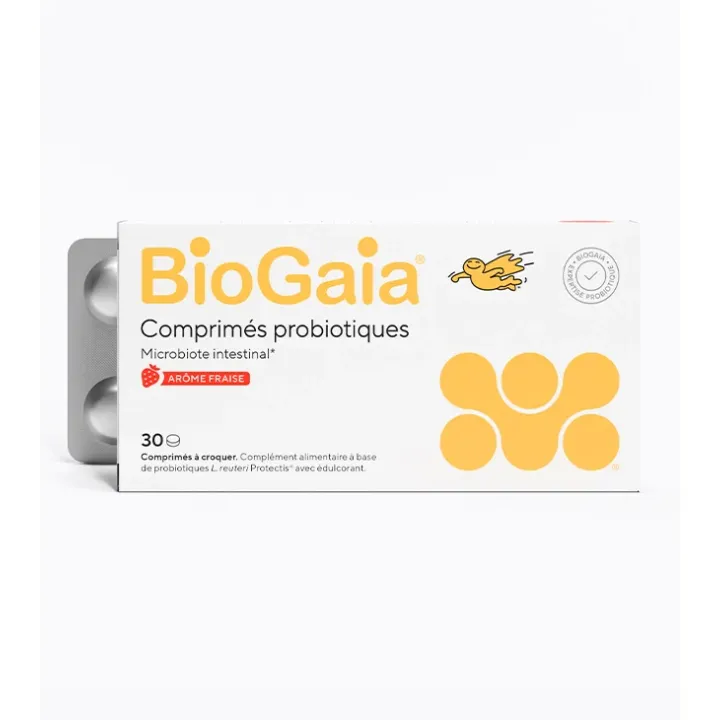Microbiote intestinal ar&ocirc;me fraise BioGaia - boite de 30 comprim&eacute;s &agrave; croquer