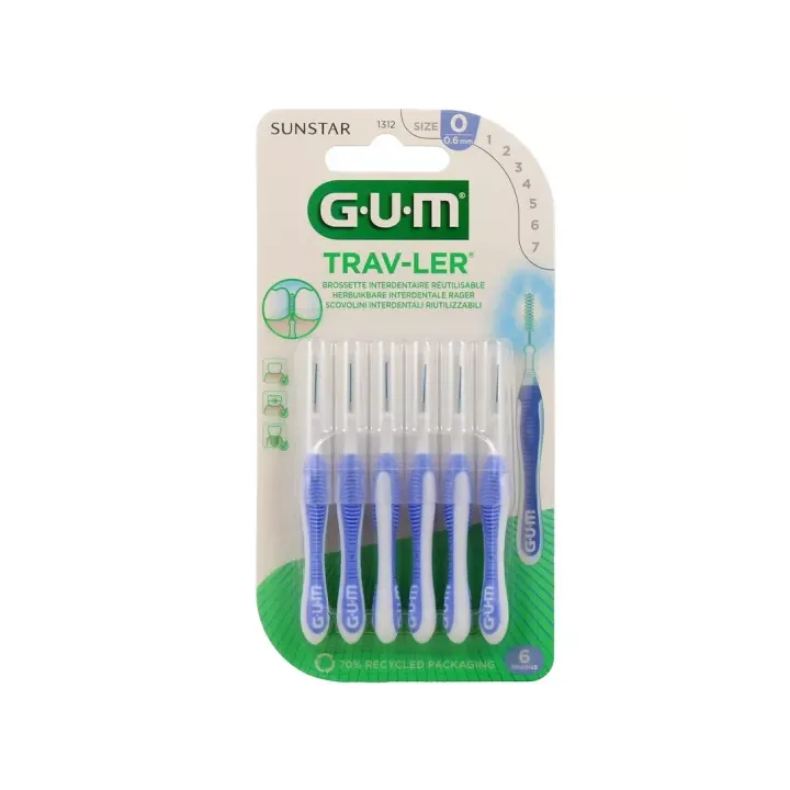 Brossette interdentaire antibact&eacute;rienne Trav-ler 0.6 mm Gum - 6 brossettes
