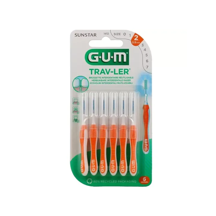Brossette interdentaire antibact&eacute;rienne Trav-ler 0.9 mm Gum - 6 brossettes