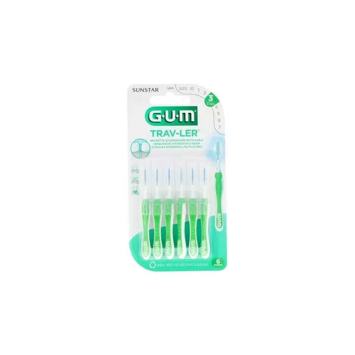 Brossette interdentaire antibact&eacute;rienne Trav-ler 1.1 mm Gum - 6 brossettes