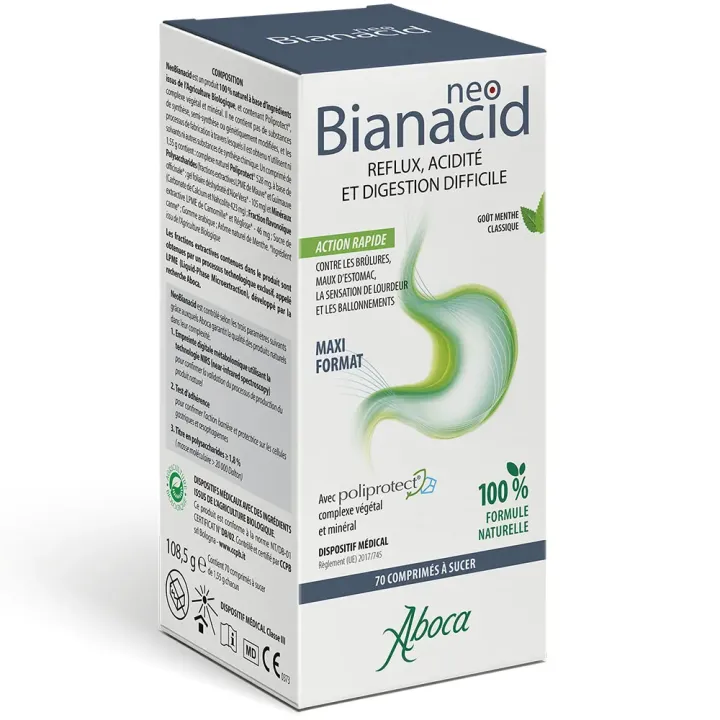 NeoBianacid acidit&eacute; et reflux go&ucirc;t citron Aboca - boite de 70 comprim&eacute;s &agrave; sucer