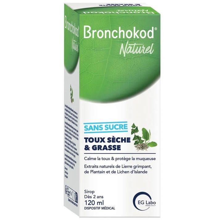 Bronchokod Naturel Sirop toux s&egrave;che et grasse sans sucre EG Labo - flacon de 120ml