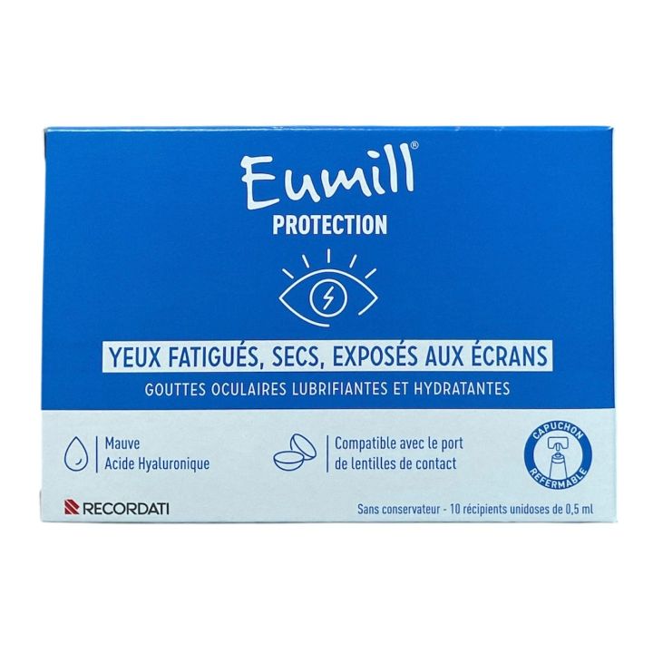 Protection gouttes yeux fatigu&eacute;s, secs, expos&eacute;s aux &eacute;crans Eumill - bo&icirc;te de 10 unidoses de 0,5ml