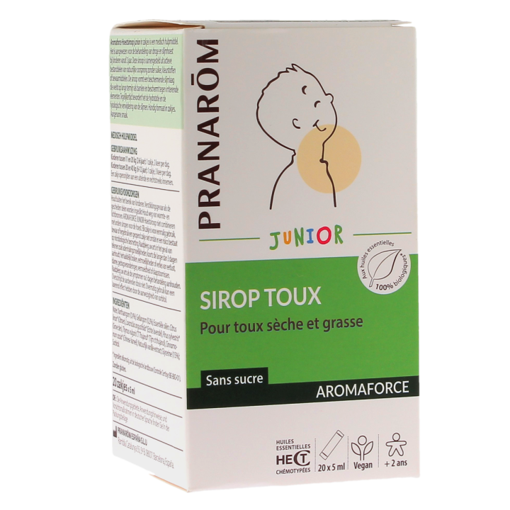Aromaforce Sirop toux s&egrave;che et grasse Junior bio Pranarom - bo&icirc;te de 20 sachets de 5ml
