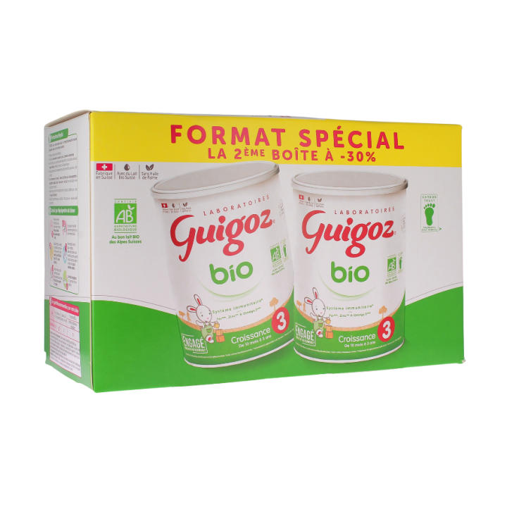 Lait de croissance bio de 10 mois &agrave; 3 ans Guigoz - lot de 2 bo&icirc;tes de 800g