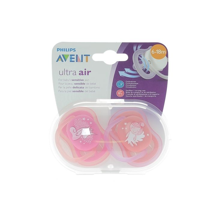 Sucette Ultra Air licorne/f&eacute;e 6-18 mois Philips Avent - boite de 2 sucettes