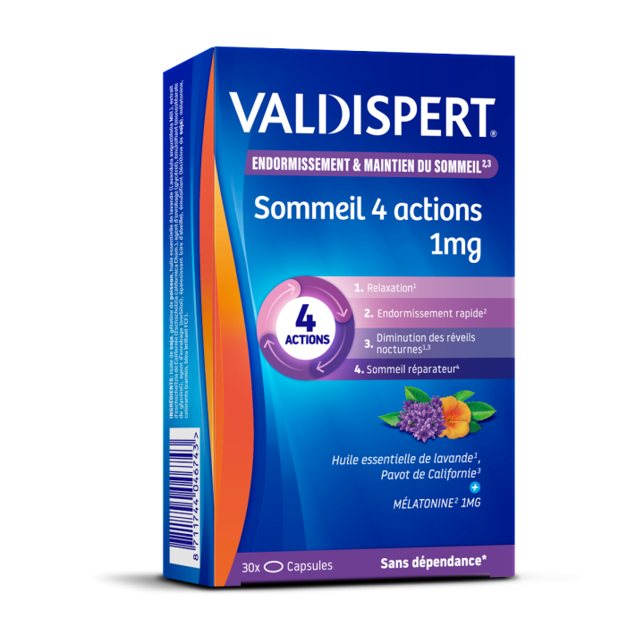 M&eacute;latonine 1 mg 4 actions Valdispert - boite de 30 capsules liquides
