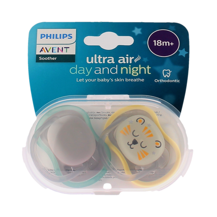 Sucette ultra air day and night 18 mois et + Avent - bo&icirc;te de 2 sucettes 