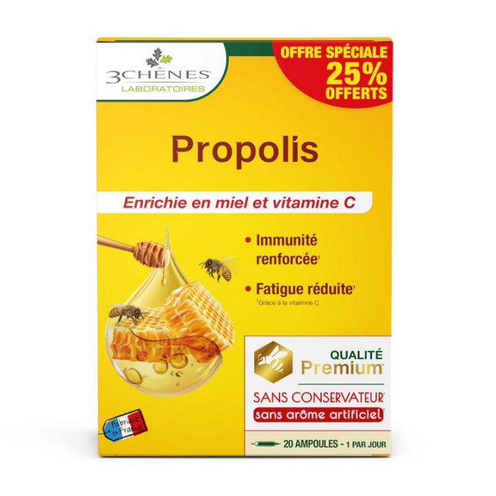 Propolis ampoules fatigue & d&eacute;fenses naturelle Les 3 Chenes - 20 ampoules de 10ml