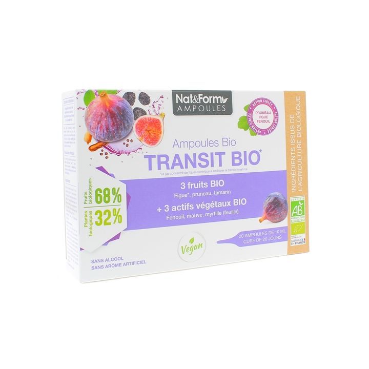 Ampoules transit aux 3 fruits bio Nat&Form - bo&icirc;te de 20 ampoule de 10 ml