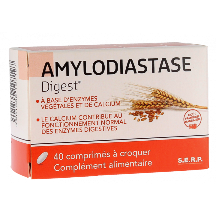 Amylodiastase Digest go&ucirc;t framboise mandarine - bo&icirc;te de 40 comprim&eacute;s &agrave; croquer