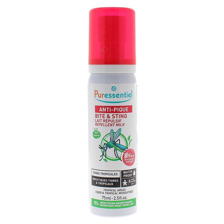 Anti-Pique Lait r&eacute;pulsif waterproof zones tropicales Puressentiel - spray de 75 ml