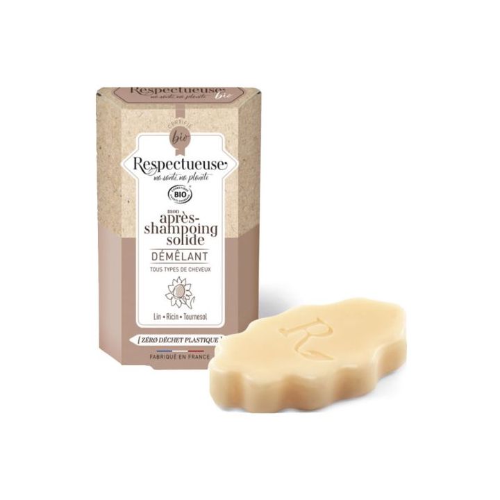 Apr&egrave;s-shampooing solide d&eacute;m&ecirc;lant bio Respectueuse - pain de 40g