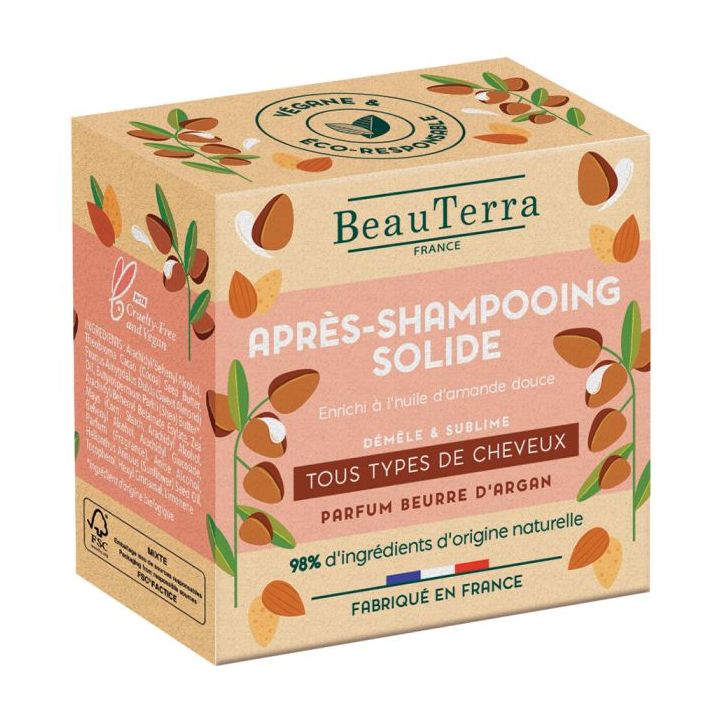 Apr&egrave;s-shampooing solide tous types de cheveux Beauterra - shampoing de 50g