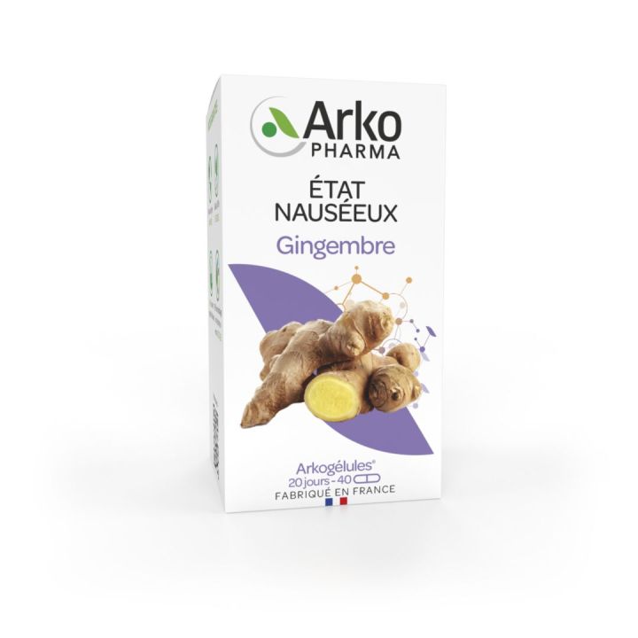 Arkog&eacute;lules Gingembre &eacute;tat naus&eacute;eux Arkopharma - bo&icirc;te de 40 g&eacute;lules