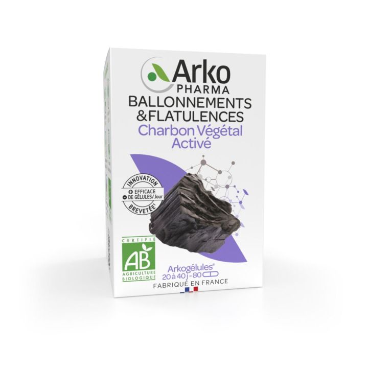 Arkog&eacute;lules Charbon v&eacute;g&eacute;tal bio Arkopharma - boite de 80 g&eacute;lules