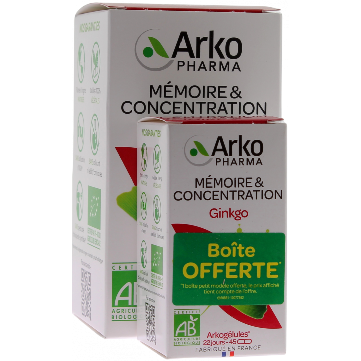 Arkog&eacute;lules Ginkgo bio Arkopharma - bo&icirc;te de 150 g&eacute;lules + 45 g&eacute;lules offertes