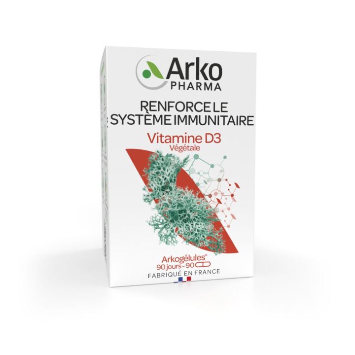 Arkog&eacute;lules Vitamine D3 v&eacute;g&eacute;tale 2000 UI Arkopharma - bo&icirc;te de 90 g&eacute;lules