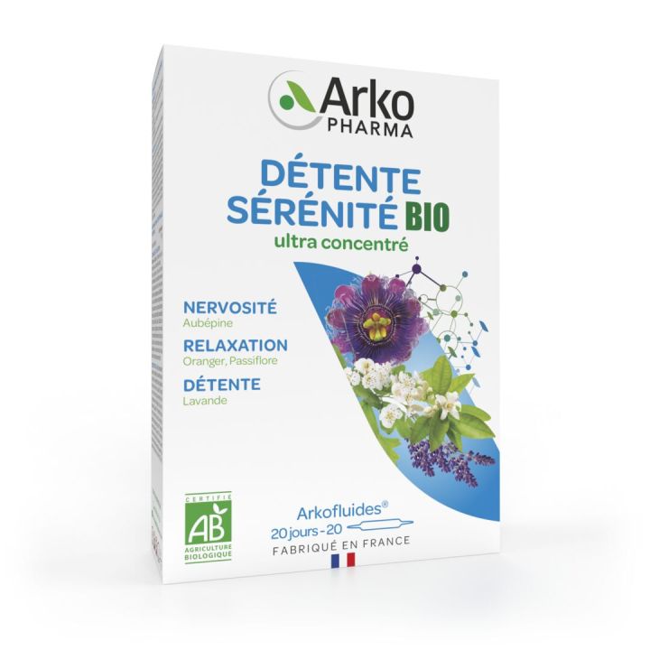 Arkofluides d&eacute;tente s&eacute;r&eacute;nit&eacute; bio Arkopharma - bo&icirc;te de 20 ampoules