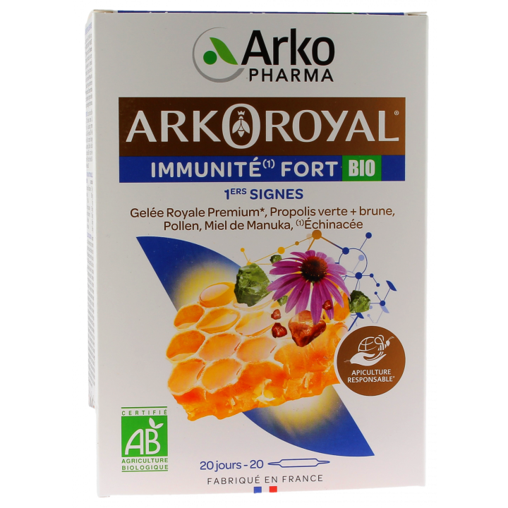 Arkoroyal Immunit&eacute; Fort 1ers signes bio Arkopharma - bo&icirc;te de 20 ampoules de 10 ml