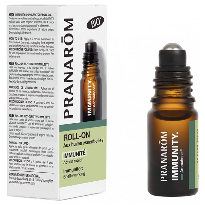 Aromaboost Immunity immunit&eacute; Roll-on aux huiles essentielles bio Pranar&ocirc;m - roll-on de 5 ml