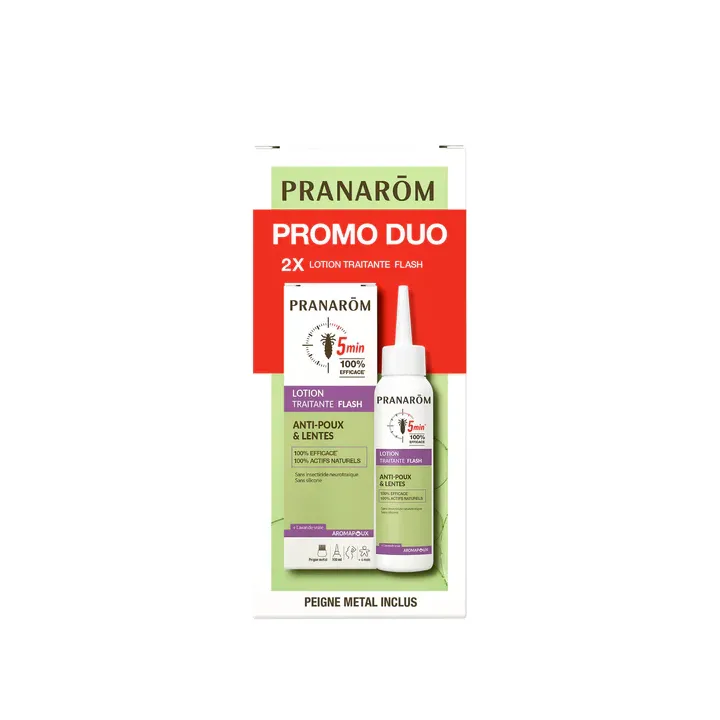 Aromapoux lotion traitante flash + peigne Pranar&ocirc;m - flacon de 2x100ml