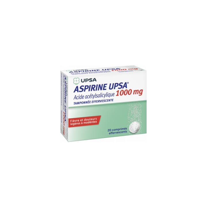 Aspirine UPSA tamponn&eacute;e effervescente 1000mg comprim&eacute; effervescent - bo&icirc;te de 20 comprim&eacute;s