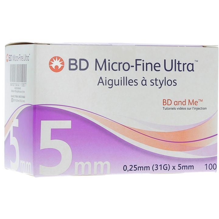 BD Micro-fine ultra aiguilles &agrave; stylos - 100 pi&egrave;ces de 5 mm