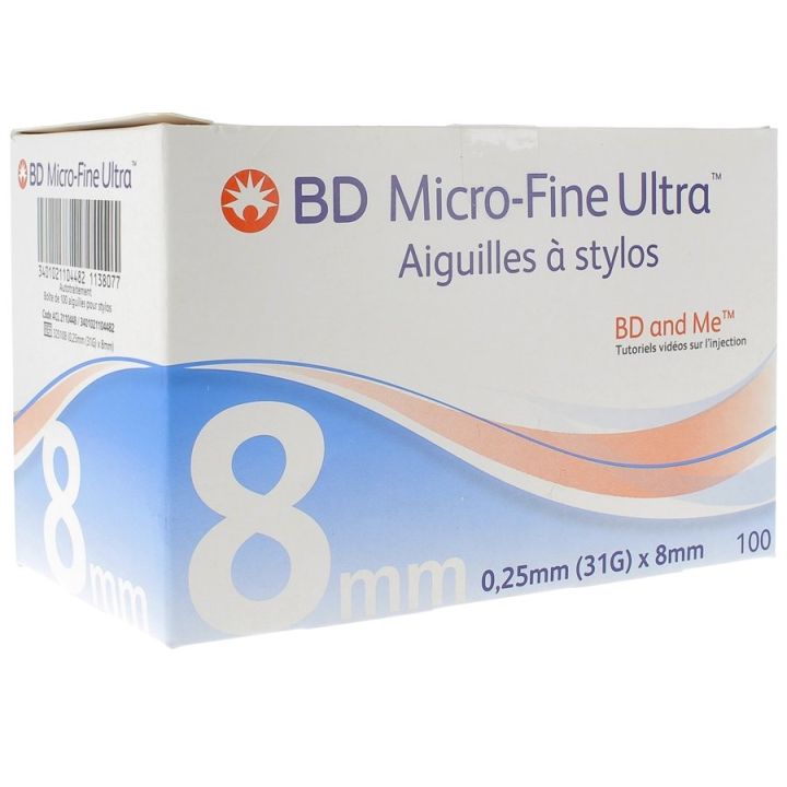BD Micro-fine ultra aiguilles &agrave; stylos - 100 pi&egrave;ces de 8 mm