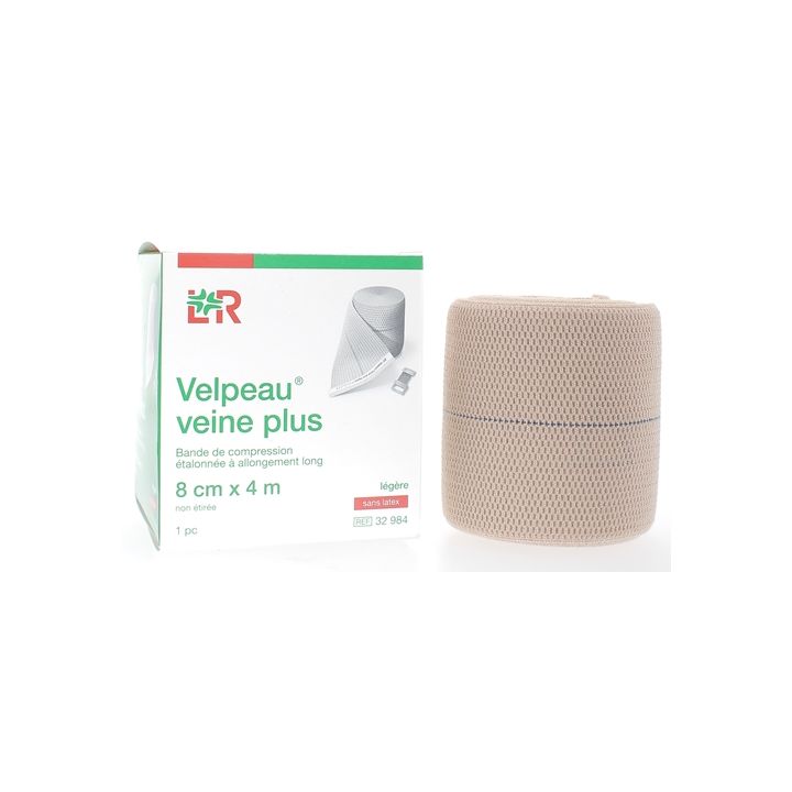 Bande de compression veine plus l&eacute;g&egrave;re sans latex Velpeau - 1 bande de 8cmx4m