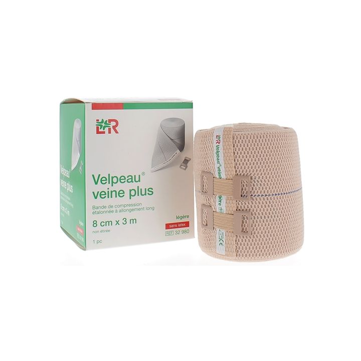 Bande de compression veine plus l&eacute;g&egrave;re sans latex Velpeau - 1 bande de 8cmx3m