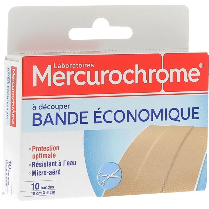 Bande &eacute;conomique &agrave; d&eacute;couper Mercurochrome - bo&icirc;te de 10 bandes