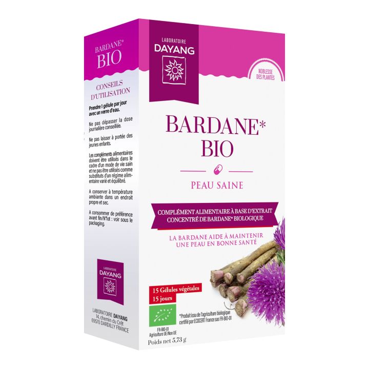 Bardane bio peau saine Dayang - bo&icirc;te de 15 g&eacute;lules v&eacute;g&eacute;tales