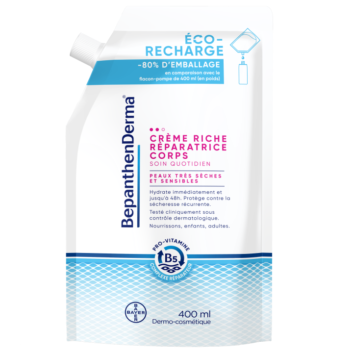 BepanthenDerma Cr&egrave;me Riche R&eacute;paratrice Corps &Eacute;co-Recharge 400 ml Peaux s&egrave;ches et sensibles