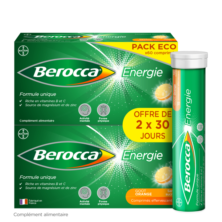 Berocca Energie Orange Vitamine B et C, magn&eacute;sium et Zinc 60 comprim&eacute;s effervescents