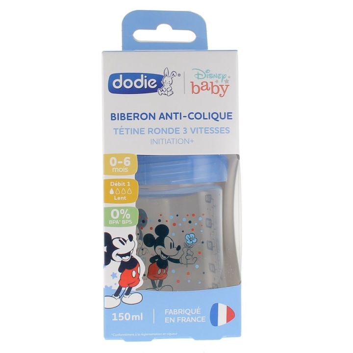 Biberon anti-colique Disney Baby Mickey 3 vitesses d&eacute;bit 1 0-6 mois Dodie - biberon de 150ml