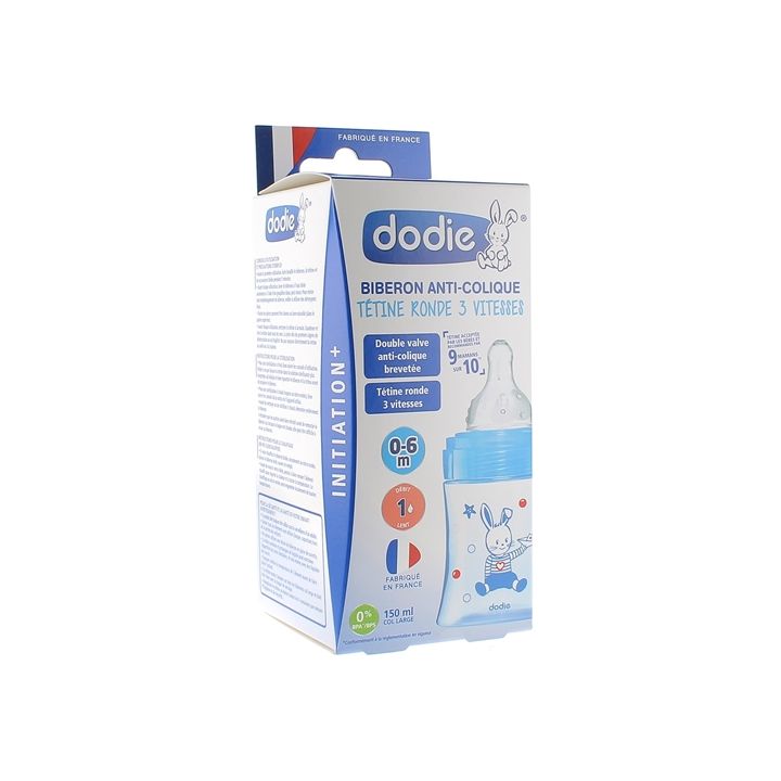 Biberon Initiation+ t&eacute;tine ronde 3 vitesses bateau 0-6mois Dodie - Biberon de 150ml