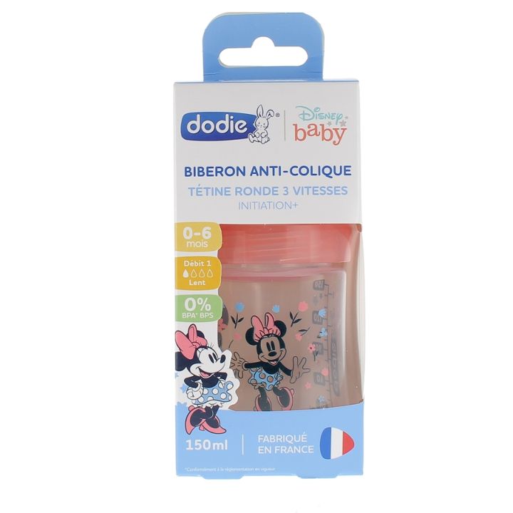 Biberon anti-colique Disney Baby Minnie 3 vitesses d&eacute;bit 1 0-6 mois Dodie - biberon de 150ml