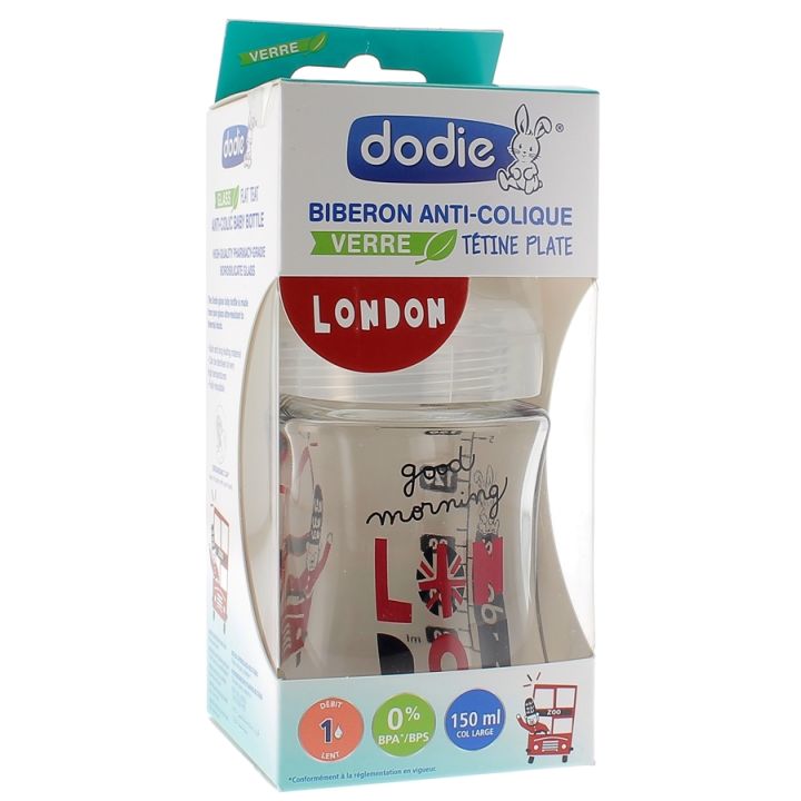 Biberon en verre anti-colique t&eacute;tine plate Dodie - 1 biberon en verre