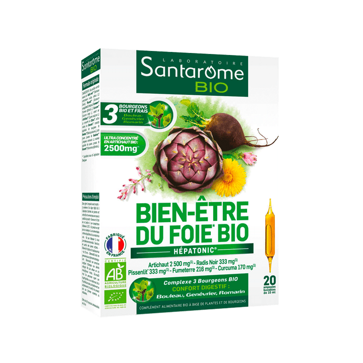 Bien-&ecirc;tre du foie h&eacute;patonic Bio Santarome - boite de 20 ampoules
