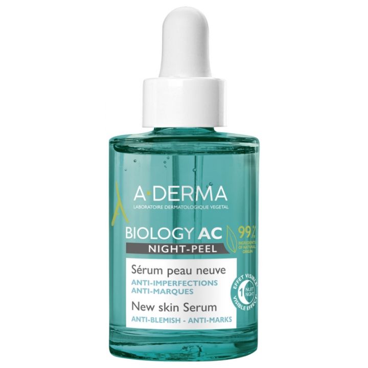 Biology AC Night-Peel S&eacute;rum peau neuve bio A-Derma - flacon-pipette de 30 ml