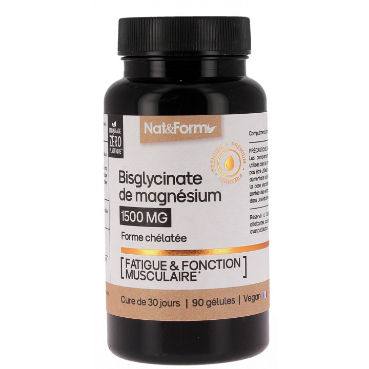 Bisglycinate de magn&eacute;sium 1500mg Nat&Form - pot de 90 g&eacute;lules