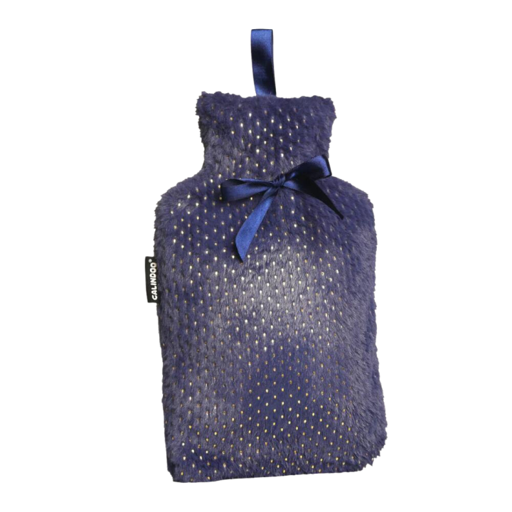 Bouillotte &agrave; eau avec housse bleu brillant Calindoo - bouillotte de 2L