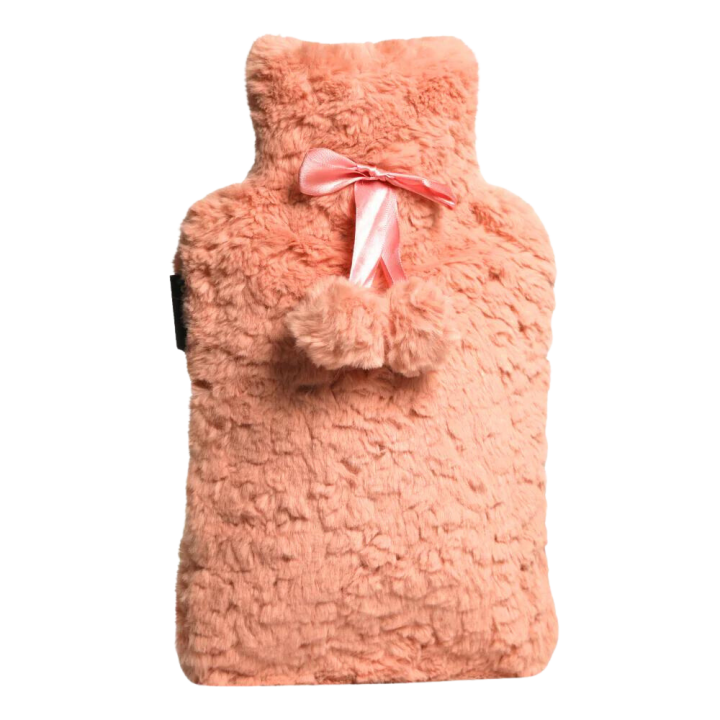 Bouillotte &agrave; eau avec housse pompons rose Calindoo - bouillotte de 2L