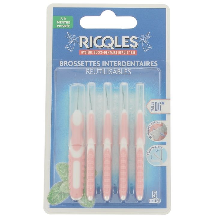 Brossettes interdentaires 0,6 mm Ricqles - 5 brossettes r&eacute;utilisables